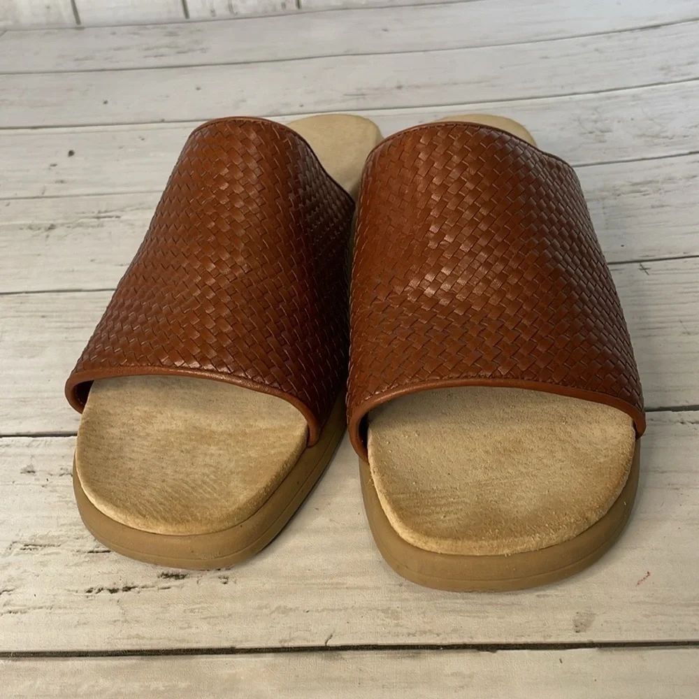 Rockport Brown Woven Ledge Wedge Slide Made in Brazil